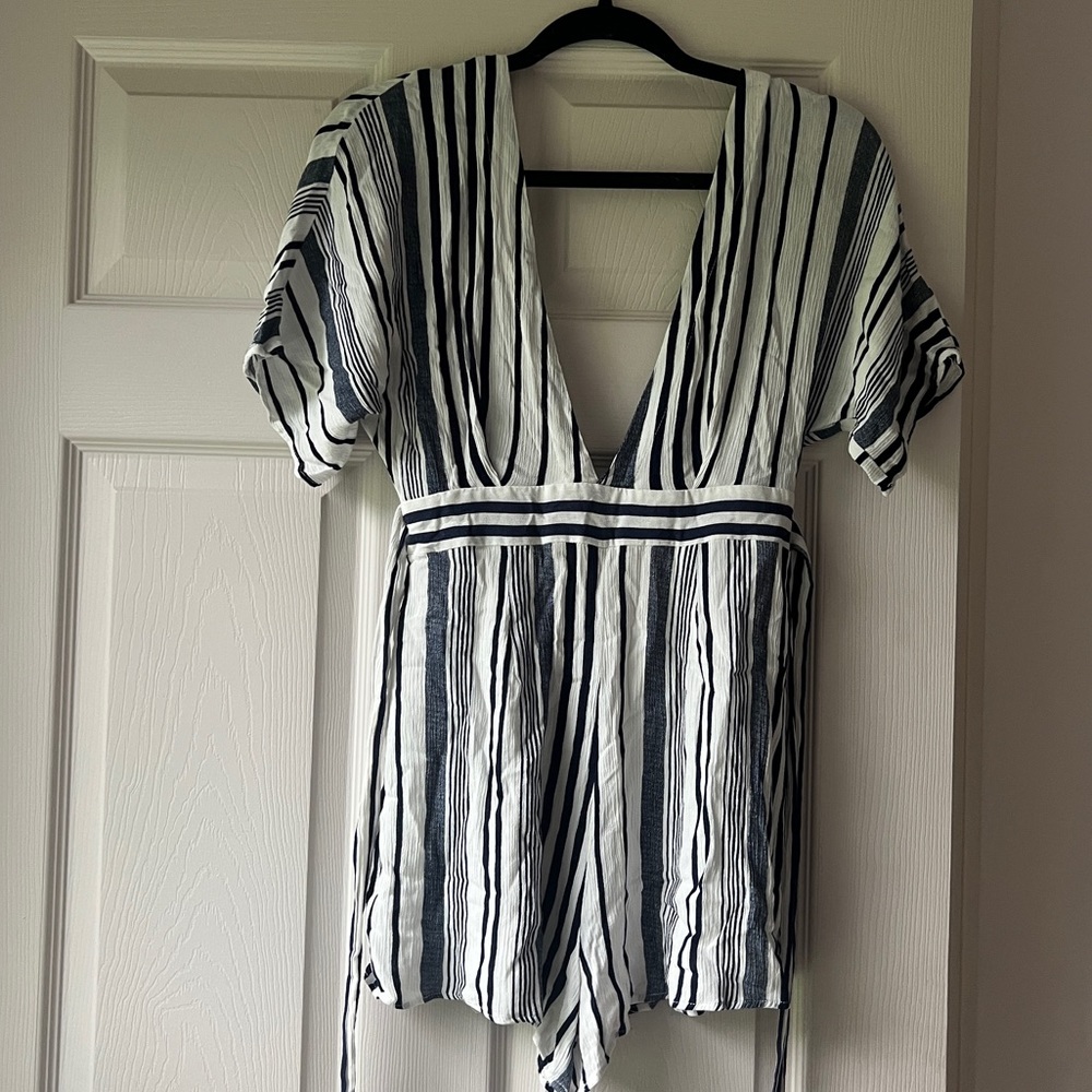 Forever 21 Blue and White Striped Romper